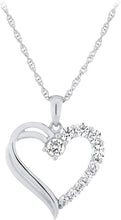 .925 Sterling Silver Cubic Zirconia Graduated Gem Asymmetrical Open Heart Shape Pendant Necklace with 18