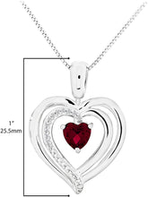 .925 Sterling Silver, Red Heart Cut Lab-Grown Ruby & Lab-Grown White Sapphire 1” Open Heart Reversible Pendant Necklace - 18”