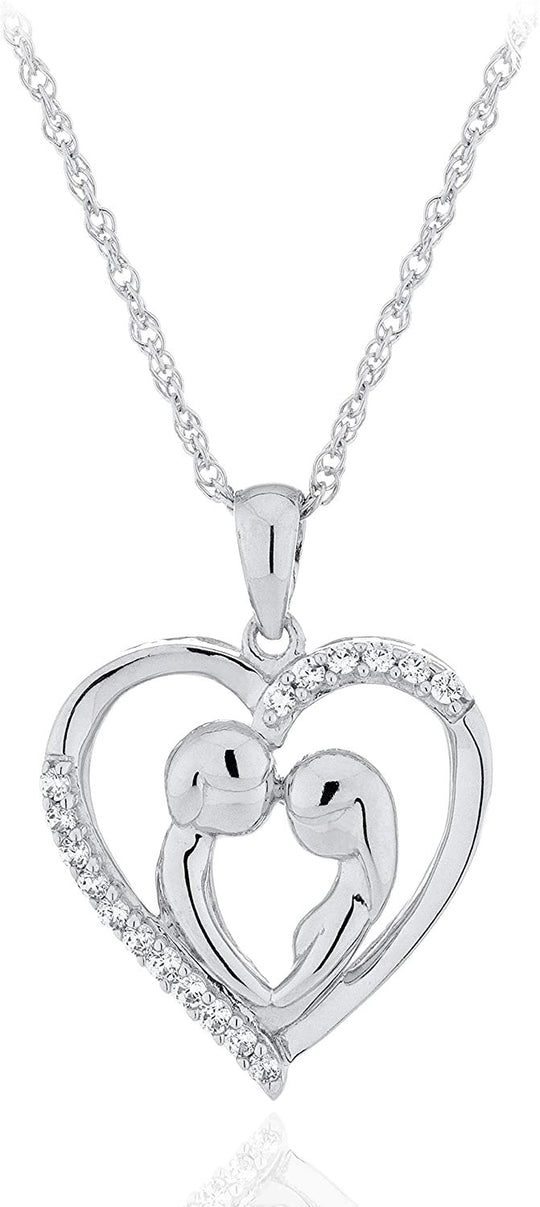 .925 Sterling Silver Cubic Zirconia Heart with Couple and Border Words 'I LOVE U' on 18" Rope Chain
