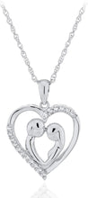 .925 Sterling Silver Cubic Zirconia Heart with Couple and Border Words 'I LOVE U' on 18