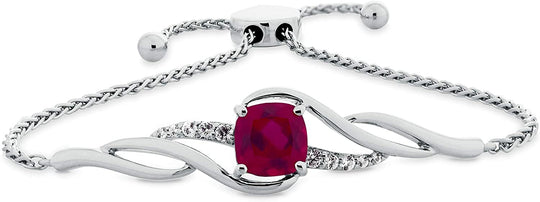 .925 Sterling Silver Cushion Lab Grown Ruby & Lab Grown White Sapphire Infinity Wheat Bolo Bracelet 5-9" Adjustable