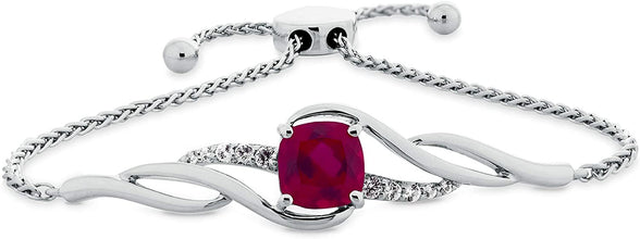 .925 Sterling Silver Cushion Lab Grown Ruby & Lab Grown White Sapphire Infinity Wheat Bolo Bracelet 5-9