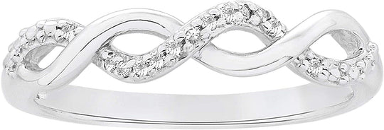 .925 Sterling Silver Diamond Accented Double Infinity Knot Twist Promise or Engagement Ring (I-J Color, I2-I3 Clarity)