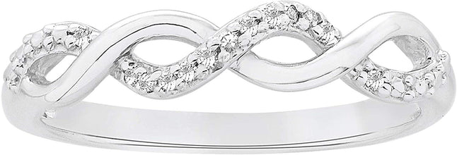 .925 Sterling Silver Diamond Accented Double Infinity Knot Twist Promise or Engagement Ring (I-J Color, I2-I3 Clarity)