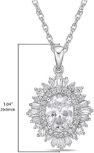 .925 Sterling Silver & Round, Oval, and Baguette Cut White Cubic Zirconia Halo Starburst Vintage Reproduction Oval Pendant Necklace - 20”