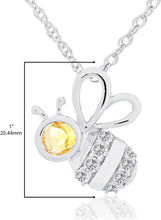 .925 Sterling Silver, Yellow-Orange Citrine & Lab Grown White Sapphire Bezel Set Bumble Bee Pendant Necklace with 20