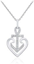 .925 Sterling Silver 1/10 Cttw Diamond Nautical Mariner's Cross Anchor Pendant Necklace with Cable Chain - 20” (I-J Color, I2-I3 Clarity)