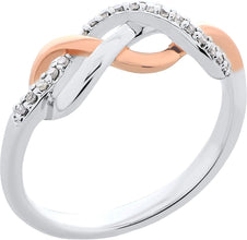 14K Rose Gold Plated .925 Sterling Silver 1/10 Cttw Diamond Woven Infinity Knot Ring (I-J Color, I2-I3 Clarity)