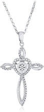 .925 Sterling Silver 1/10 Cttw Diamond Cluster Miracle Set Heart Cross Pendant Necklace with Rope Chain - 18” (I-J Color, I2-I3 Clarity)