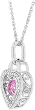 .925 Sterling Silver & Round Lab-Grown Pink Sapphire Dancing Heart Pendant Necklace with Delicate Rope Chain - 18”