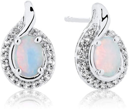 .925 Sterling Silver, Oval Lab-Grown White and Pink Opal Cabochon & Lab-Grown White Sapphire 1/3