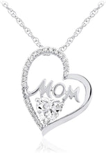 .925 Sterling Silver Heart Cut White Cubic Zirconia Mom Open Heart Pendant Necklace with Rope Chain - 20”