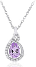 .925 Sterling Silver Pear-Shaped Birthstone & Lab Grown White Sapphire or CZ Teardrop Pendant Necklace on 18