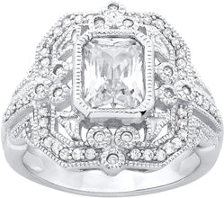 .925 Sterling Silver & Radiant Cut White Cubic Zirconia 3/4