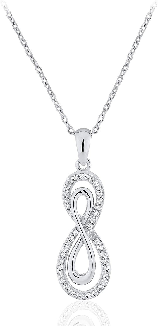 .925 Sterling Silver 1/6 Cttw Diamond Double Infinity 1-1/8" Pendant Necklace on 18" Cable Chain (I-J color, I2-I3 clarity)