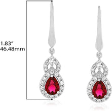 Sterling Silver Teardrop Birthstone & Lab Grown White Sapphire or CZ Art Deco Drop Hinged Latch Back Dangle Earrings - Choice of Gem Color/Month