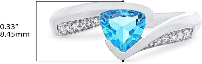 .925 Sterling Silver Trillion-Cut Birthstone & Lab Grown White Sapphire or CZ Double Shank Bypass Style Fashion Ring - Choice of Gem Color/Month