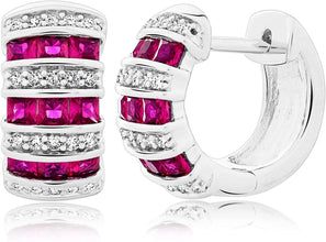 .925 Sterling Silver, Red Princess Cut Lab Grown Ruby & Lab Grown White Sapphire 5/8