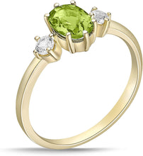 14K Yellow Gold Plated .925 Sterling Silver Oval Cut Birthstone & Created White Sapphire Three Stone Engagement Ring - Choice of Birthstone/Month