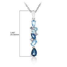 .925 Sterling Silver Natural Denim & Sky Blue Topaz Elongated Pendant Necklace with 18