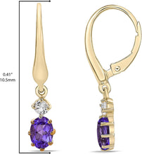14K Yellow Gold Plated .925 Sterling Silver Oval Cut Birthstone & Created White Sapphire Leverback Dangle Earrings - Choice of Birthstone/Month