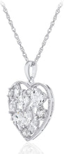 .925 Sterling Silver Assorted Shape Cubic Zirconia Milgrain Open Heart Shape Pendant Necklace with 18