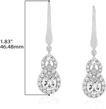 Sterling Silver Teardrop Birthstone & Lab Grown White Sapphire or CZ Art Deco Drop Hinged Latch Back Dangle Earrings - Choice of Gem Color/Month