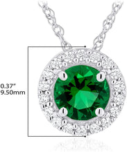 .925 Sterling Silver Birthstone & Lab Grown White Sapphire or CZ Halo Pendant Necklace on 18