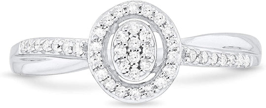 10K White Gold 1/6 Cttw Diamond Oval with Halo & Twisted Sides Promise Ring (H-I Color, I1-I2 Clarity)