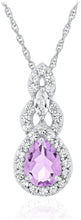.925 Sterling Silver Teardrop Birthstone & Lab Grown White Sapphire or CZ Art Deco Style Pendant & 18