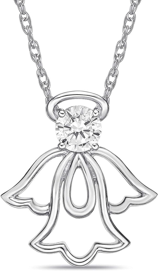 .925 Sterling Silver & White Cubic Zirconia Angel Halo Pendant Necklace with Rope Chain - 20”