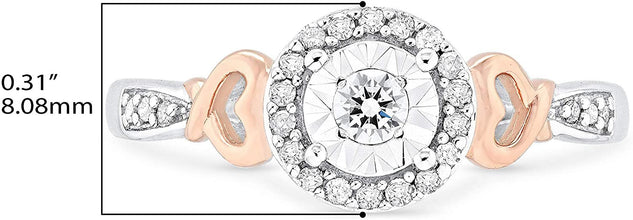 14K Rose Gold Plated .925 Sterling Silver 1/5 Cttw Diamond Miracle Set Round Halo and Hearts Promise Ring (I-J Color, I2-I3 Clarity)
