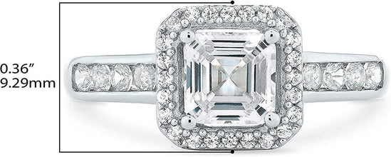 .925 Sterling Silver Lab Square Emerald Cut Created White Sapphire Halo Engagement Ring