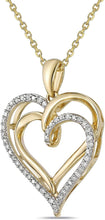 10K Yellow Gold 1/5 Cttw Diamond Two Overlapping Intertwined Open Hearts Pendant Necklace with Cable Chain - 20” (H-I Color, I1-I2 Clarity)