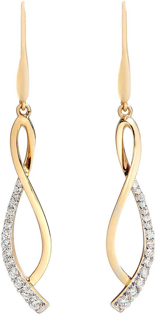 10K Yellow Gold 1/3 Cttw Diamond 2" Infinity Twist Leverback Dangle Earrings (H-I Color, I1-I2 Clarity)