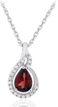 .925 Sterling Silver Pear-Shaped Birthstone & Lab Grown White Sapphire or CZ Teardrop Pendant Necklace on 18