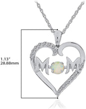 .925 Sterling Silver Dancing Gemstone 'Mom' Heart Pendant Necklace with Lab Grown White Sapphires on 18