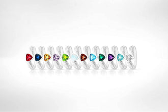 .925 Sterling Silver Trillion-Cut Birthstone & Lab Grown White Sapphire or CZ Double Shank Bypass Style Fashion Ring - Choice of Gem Color/Month