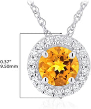 .925 Sterling Silver Birthstone & Lab Grown White Sapphire or CZ Halo Pendant Necklace on 18