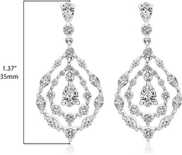 .925 Sterling Silver Pear, Marquise and Round Created White Sapphire Double Hoop Dangle Earrings