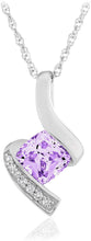 .925 Sterling Silver, Cushion-Cut Birthstone & Created White Sapphire or CZ Twist Pendant Necklace on 18