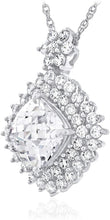 .925 Sterling Silver & Square Cushion Shaped Checkerboard Cut White Cubic Zirconia Double Halo Snowflake 20