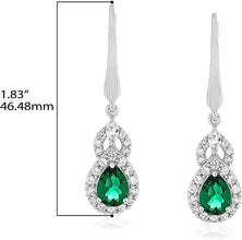 Sterling Silver Teardrop Birthstone & Lab Grown White Sapphire or CZ Art Deco Drop Hinged Latch Back Dangle Earrings - Choice of Gem Color/Month