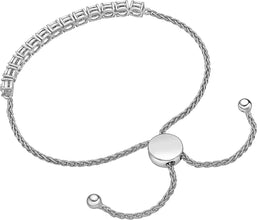 .925 Sterling Silver & 1/20 Cttw Diamond Accented Miracle Set Cluster Links Wheat Chain Adjustable Bolo Bracelet- 6”-9-1/5” (I-J Color, I2-I3 Clarity)