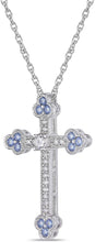 .925 Sterling Silver Round White and Fancy Blue Cubic Zirconia Cross Botonnée Pendant Necklace with Rope Chain - 20”