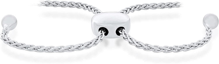 .925 Sterling Silver Oval Created White Opal & Created White Sapphire Bezel Set Bolo Bracelet - Adjustable to 9-1/2