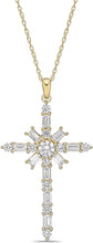 10K Yellow Gold & Round and Baguette Cut White Cubic Zirconia Chi Rho Cross Pendant Necklace with Rope Chain - 20”