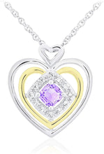 14K Yellow Gold Plated .925 Sterling Silver, Cushion Cut Gemstone & Lab Grown White Sapphire Three Heart Halo Pendant Necklace - 20” - Choice of Color