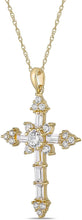 10K Yellow Gold & Round and Baguette Cut White Cubic Zirconia Cross Botonnée Pendant Necklace with Rope Chain - 20”