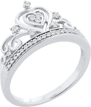 .925 Sterling Silver 1/10 Cttw Diamond Heart Crown Filigree Band Style Fashion Ring (I-J Color, I2-I3 Clarity)